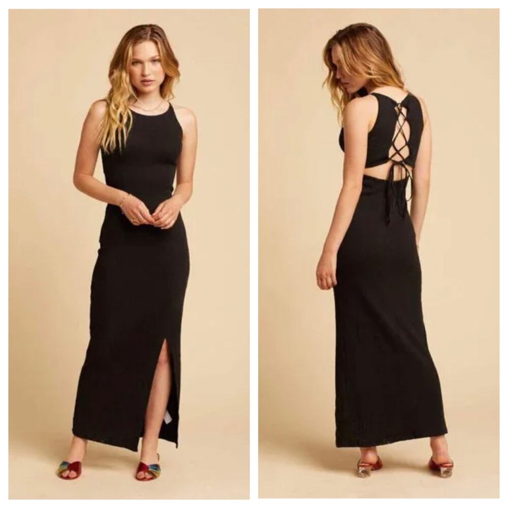 Callahan Knits L Black Grace Maxi Dress Lace Up Open Back Sleeveless